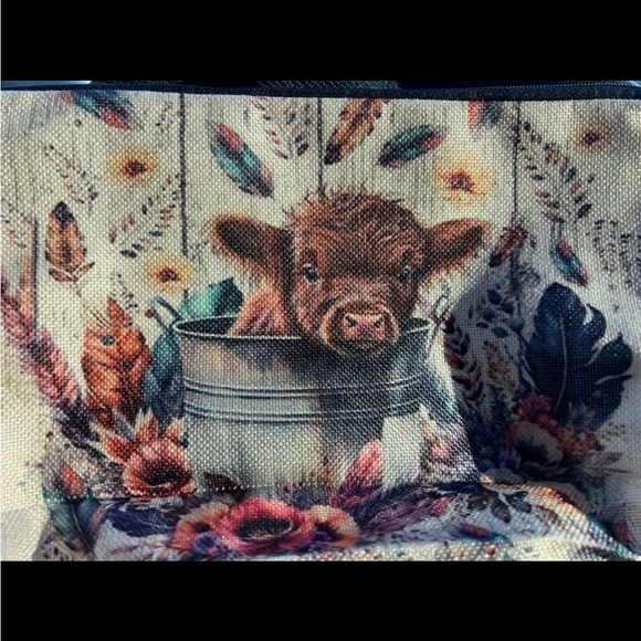 Cosmetic Bag/ Highland Cow/ Women Pouch/ Makeup/ Tools - Picture 2 of 5